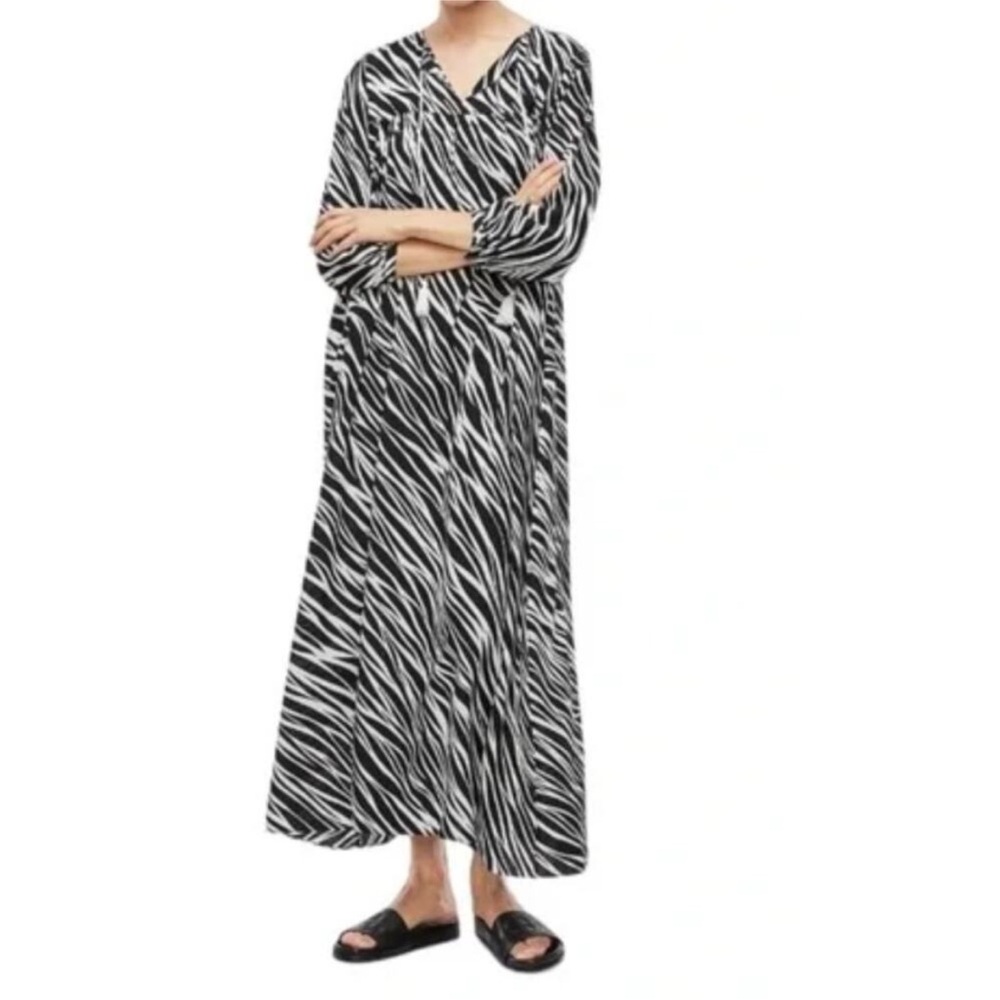 Anine Bing sz XS Darcy Dress Zebra Summer Tassel Midi Maxi Dress Coverup